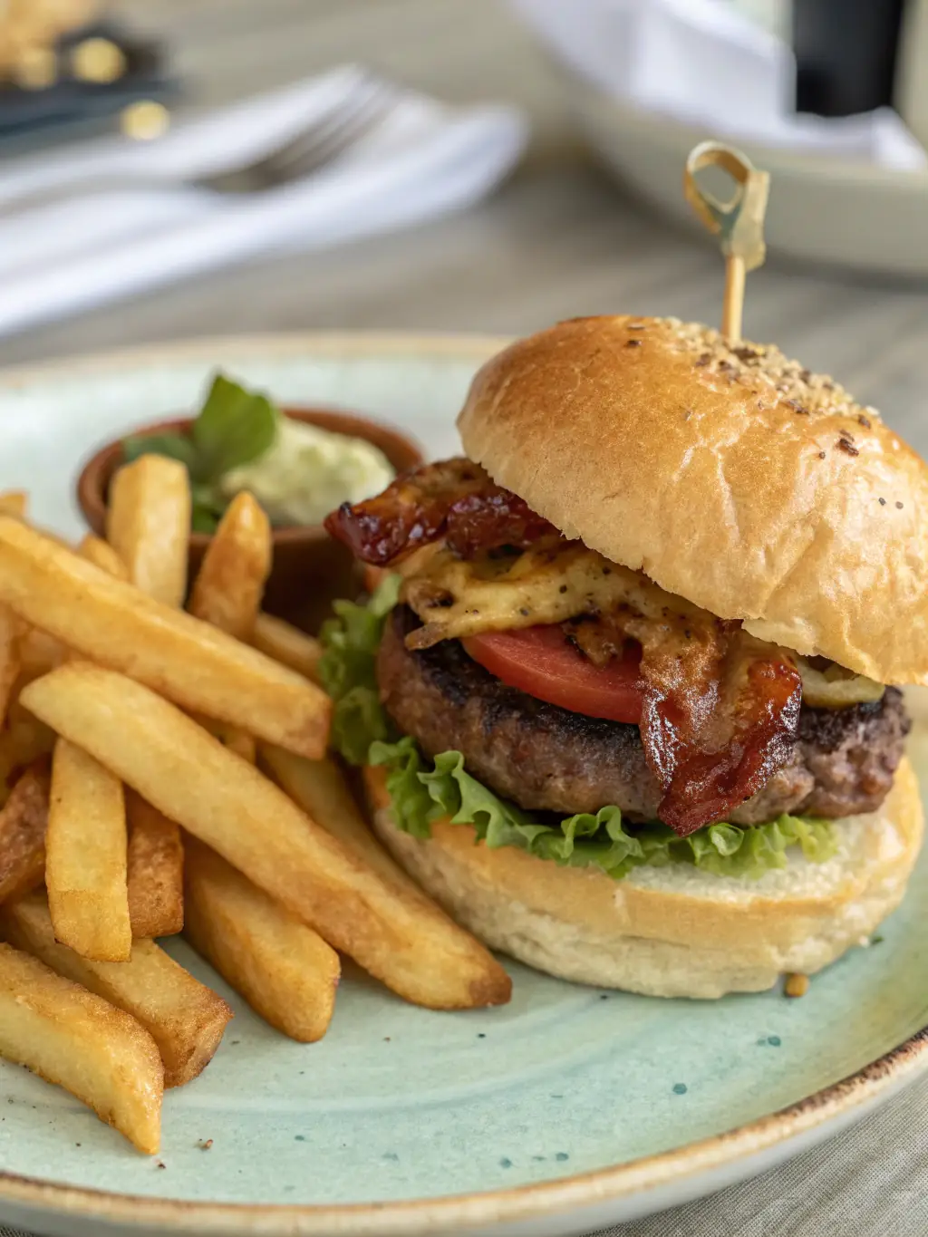 A tempting photo of The Studio Karaoke's Mini Burgers, arranged artfully on a plate with a side of crispy fries.